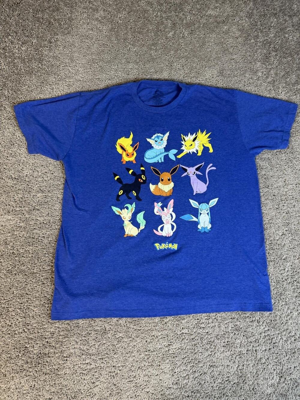 Pokemon Shirt Mens M Blue Eeveelutions Eve Graphic Crew Neck Tagless Cotton